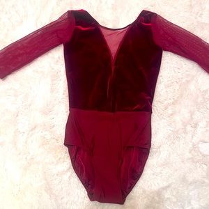 Burgundy Velvet and Mesh Eleve Dance Leotard
